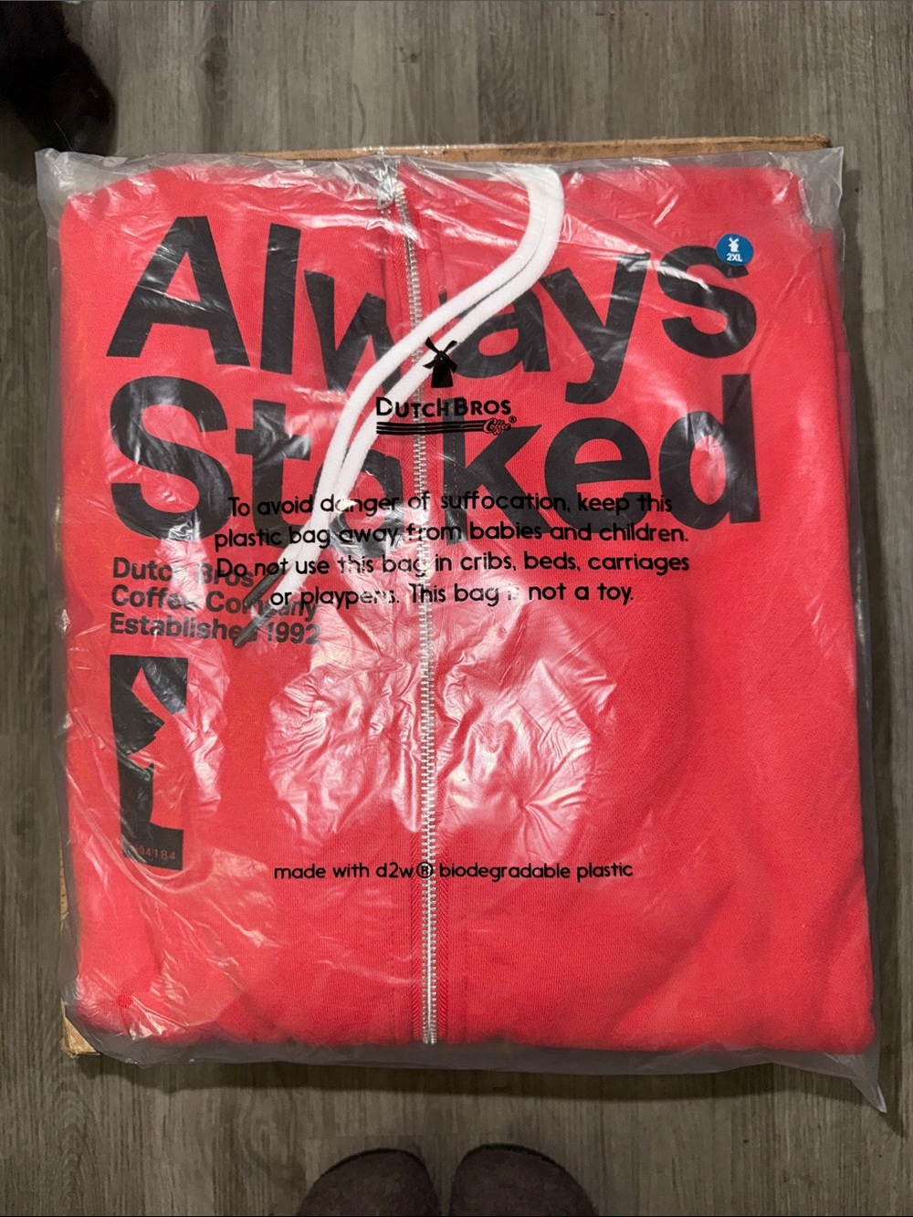 BRAND NEW Dutch Bros Always Stoked, Red Zip-Up Hoodie